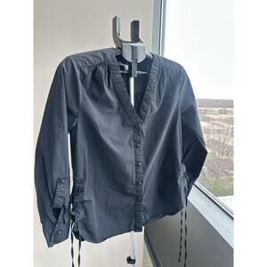 Mare x Anthropologie Black Cotton Button-Up V-Neck Lace Up Blouse Women's S